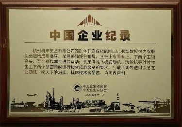 中國企(qi)業記錄(lù)（MKLD7140型數控(kòng)強力雙(shuāng)磨頭緩(huǎn)進給成(cheng)形磨床(chuang)）